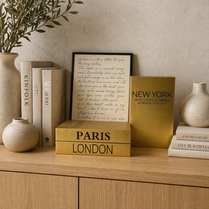Boîte cadeau décorative dorée haut de gamme en forme de livre, série Lettres de la ville, ornement de bureau pour l'inauguration de la maison, cadeau - Product Image 5