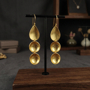 Boucles d'oreilles pendantes en laiton plaqué or faites à la main, style bohème, motif goutte d'eau, pour femmes, fêtes, mariages et cadeaux - Product Image 3