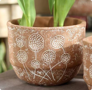 Macetas de Fibra de Vidrio Ligeras con Relieve Contemporáneo para Interiores y Exteriores, Jardín y Hogar, con Drenaje para Plantas y Suculentas - Product Image 1