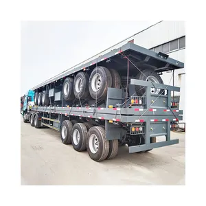 China 3 Axle 20-40Ft Contenedor Remolque de carga Semi remolque plano con bloqueo de contenedor