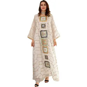 Trending Products Ramadan Four Seasons Styles Adult Branch Window Gauze Robe Arab Beaded Embroidery Dress Custom Your Model