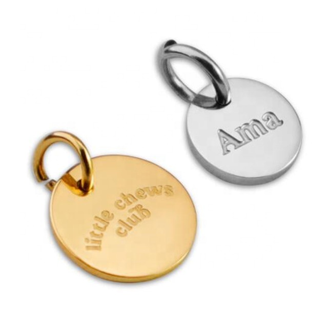 Yiwu Aceon Rvs Custom Logo Metalen Tags Custom Logo Plaat Sieraden Maken Een Of Twee Gaten Gestempeld Naam Tag met Ring