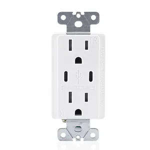 Wall Mounted Dual Receptacle USB Socket With Type C+C Charger Ports 3600mA 15A Tamper Resistance America Canada Market