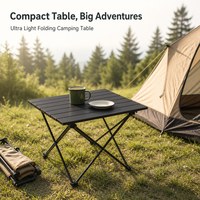 Table de camping pliable ultra-légère taille XL, noire, en acier carbone haute résistance, mobilier d'extérieur pour le camping et les pique-niques