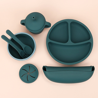 Vaisselle en Silicone de qualité alimentaire pour enfants ensemble de sevrage Led antidérapant avec assiette et cuillère à ventouse pour les nouveau-nés enfants à manger