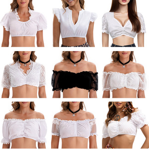 Yi Xiaoyi Women's Lace <b>Crop</b> <b>Top</b> Off Shoulder Ruffle Blouse <b>Short</b> <b>Sleeve</b> Oktoberfest Dirndl Shirt - Product Image 1