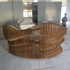 Custom Adjustable Modern <b>Solid</b> <b>Wood</b> Parametric Art Reception <b>Desk</b> for Hotel Shopping Mall Office-YUWEI Brand Commercial Use - Product Image 3