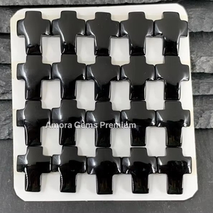 Cabochon en forme de croix en onyx noir pierre précieuse en vrac pour la fabrication de bijoux pierre polie naturelle idéale pour pendentifs bagues boucles d'oreilles - Product Image 1