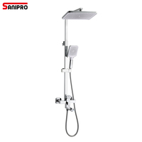 SANIPRO Robinet de baignoire carré contemporain en acier inoxydable chromé poli SS304 avec ensemble de douche pluie pour salle de bain