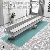 Siphon de douche linéaire invisible de 20 pouces en acier inoxydable 304 moderne, anti-odeur, avec filtre à cheveux, pour cuisine et extérieur