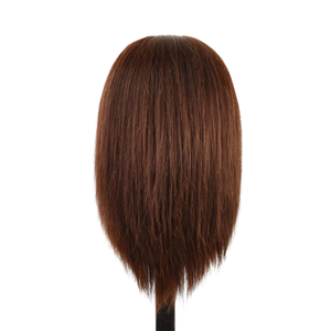100% cheveux humains bruns avec barbe formation Mannequin <span class=keywords><strong>tête</strong></span> 14 pouces droite barbier perruque pince support cosmétologie pratique poupée - Product Image 5