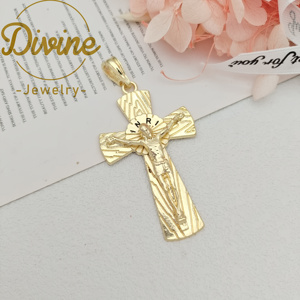Crucifixo Grande Banhado a Ouro, Pingente Religioso de <span class=keywords><strong>Jesus</strong></span> Cristo Banhado a Prata para Confecção de Colares, Presente Cristão Masculino - Product Image 1