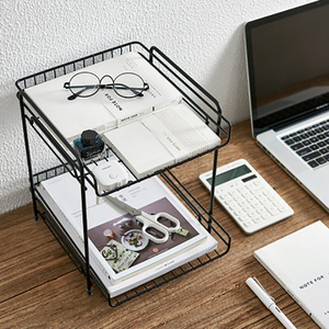Étagère de rangement à 2 niveaux en maille métallique, organiseur de <span class=keywords><strong>bureau</strong></span> en maille pour dossiers des documents, <span class=keywords><strong>plateau</strong></span> en papier de <span class=keywords><strong>bureau</strong></span> <span class=keywords><strong>noir</strong></span> - Product Image 3
