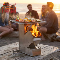 Poêle fusée moderne en acier inoxydable facile à nettoyer, portable, détachable, pour chauffage et cuisson au bois en camping, avec bac à cendres, toutes saisons