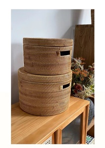天然手作りラウンドラタン廃棄物バスケット蓋付き工場設計プラントRatanバスケット家庭用収納 & 整理 - Product Image 4