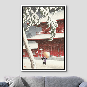 DustinWay Stampa su tela incorniciata, decorazione da parete, Camminando accanto a un tempio in una giornata nevosa di Hasui Kawase, <span class=keywords><strong>arte</strong></span> <span class=keywords><strong>giapponese</strong></span>, decorazione vintage - Product Image 3