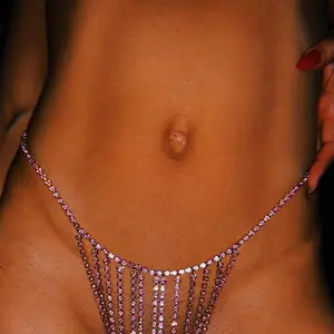Seksi bel zinciri sıcak Model kadın Bikini tarzı Rhinestone bel zinciri iç çamaşırı vücut zinciri