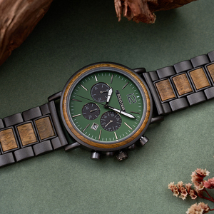 <span class=keywords><strong>Montre</strong></span> de luxe pour homme, chronographe à quartz gravé sur mesure, <span class=keywords><strong>sport</strong></span> moderne, bois de santal vert, résistante à l'eau, écologique - Product Image 4