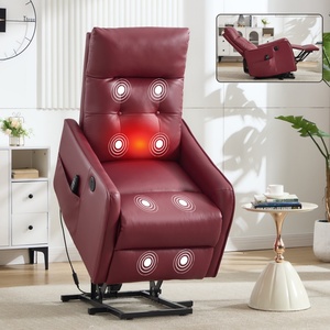 155 °   <span class=keywords><strong>Sillón</strong></span> Reclinable <span class=keywords><strong>Eléctrico</strong></span> con 8 Nodos de Vibración, Masaje, Calor, Puerto USB, Fácil Montaje, Color Rojo Vino, Cuero Sintético PU - Product Image 1