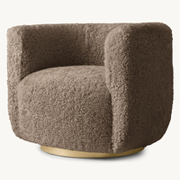 Fauteuil barillet moderne pour salon avec revêtement en peau de mouton, base métallique durable, design pivotant pour usage de loisirs dans les hôtels et appartements