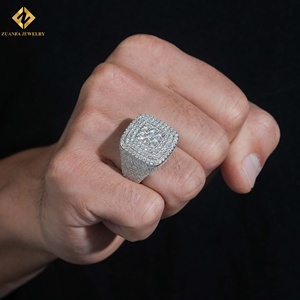 Men's Moissanite <b>Ring</b> 925 Silver Rhodium Plated Hip Hop Geometric Luxury Style <b>Iced</b> Out <b>Rings</b> - Product Image 2