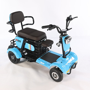 Mini scooter électrique classique à quatre roues pour personnes âgées, aide à la mobilité avec siège et panier, bleu - Product Image 1
