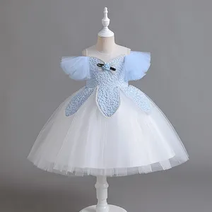 Nuovo arrivo bambino vestito elegante ragazze di alta qualità cena abiti all'ingrosso bambini Ruffle Ball Gown abbigliamento XZ096