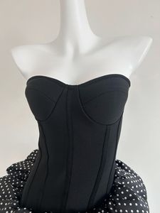 SB3925 Nuovo Arrivo <span class=keywords><strong>Abito</strong></span> <span class=keywords><strong>Mini</strong></span> Estivo Senza Spalline a <span class=keywords><strong>Pois</strong></span> con Coda di Pesce da Donna, Vestito Aderente Modellante con Gonna a Doppio Strato a Palloncino - Product Image 6