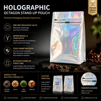 Sachet Doypack Holographique Personnalisé en Gros avec Valve et Fermeture Éclair, Sac à Café Iridescent Refermable, Fabricant d'Emballages Alimentaires