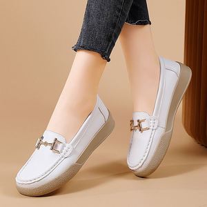 2025 Autumn New Versatile Shallow Mouth Flat Loafers for Women Slip-On Round Toe Metal Buckle <b>Soft</b> Leather Retro Women's <b>Shoes</b> - Product Image 3