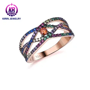 Bán buôn thời trang Châu Âu 925 sterling Silver Rings chính hãng khắc Rose Gold Ladies thời trang tinh tế trang sức bạc trang sức