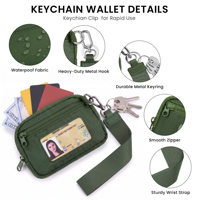 Portefeuille long en nylon pour femme avec blocage RFID, fenêtre transparente pour carte d'identité, poche zippée, pochette en maille, porte-rouge à lèvres et dragonne amovible