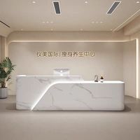 Bureau de réception moderne en bois avec éclairage LED pour magasin de vêtements, hôtel, salon de beauté, école, centre commercial