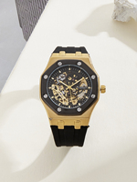Reloj Mecánico Automático de Lujo para Hombre con Caja Cuadrada de Acero Inoxidable y Movimiento Esqueleto Autocargable con Correa de Silicona/Goma - Personalizado