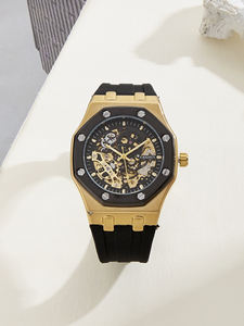 יוקרה גברים אוטומטית שעון נירוסטה מרובע במקרה מרובע, תנועה חלולה מתפתל סיליקון/גומי-מותאם אישית - Product Image 4