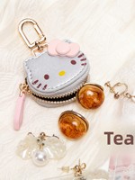 En stock, porte-clés créatif Kawaii Hello Kitty en PU, mini pochette de rangement pour boucles d'oreilles, style anime et dessin animé