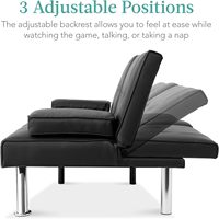Sofá Cama Futón Convertible Ajustable y Plegable de 3 Plazas, Tapizado en Cuero Sintético Moderno, con Reposabrazos Extraíbles, Color Negro
