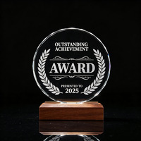 Trophée Rond en Cristal – Récompense en Verre de Cristal avec Socle en Bois, Facetté, Gravure de Logo Personnalisée pour Cérémonies, Sports et Affaires