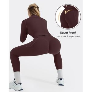FOXA Workout Set Women 2 Piece Turtleneck Zip Up <b>Jacket</b> Booty Leggings With Pockets <b>Yoga</b> Gym Outfit Spandex Polyester - Product Image 5