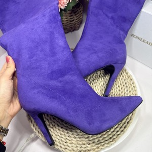 Bottes longues pour femmes en daim à bout pointu avec fermeture éclair latérale, talon aiguille, couleur unie, mode automne, hauteur genou - Product Image 6