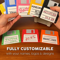 Retro Floppy Disk Coaster Set with Computer Case Holder Creative Tech Geek Desk Decor Plastic Cup Mat Anti-Slip Drink Coaster
