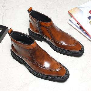 Nouvelles chaussures Derby pour hommes en cuir véritable, bout carré, semelle épaisse, élévatrices, décontractées, formelles, en cuir verni brillant - Product Image 1