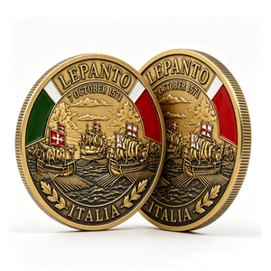 Pièce commémorative de la bataille de Lepanto 1571, plaquée or, en bronze frappé, objet d'art historique de collection, jeton d'Italie - Product Image 5