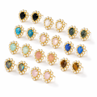 Boucles d'oreilles pendantes en forme de goutte d'eau, plaquées or 18 carats, avec pierres précieuses naturelles multiples et mini-bordure de perles, pour femme, idéales pour les soirées - Vente en gros