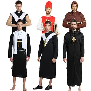 Fantasia masculina de jesus, vestido missionário para adultos, traje de sacerdote, halloween