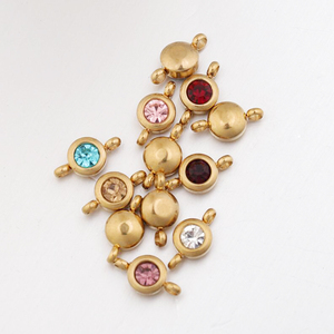 Connecteurs en acier inoxydable plaqué or de 6,5 mm avec strass, 12 breloques pierres de naissance pour la fabrication de bracelets - Product Image 3
