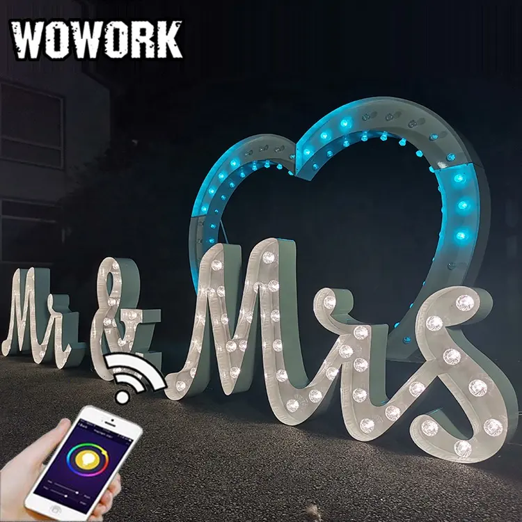 Wowork atacado iluminar sinal sr. & sra., grande letra de led, decoração de casamento, evento de festa, 2022