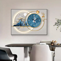 Lukisan Dinding Interior Ruang Makan Modern Horizontal Ruang Tamu Mewah Ringan Hiasan Rusa Kristal Jam Dinding Porselen
