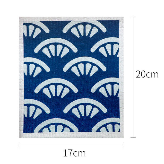 ผ้าเช็ดจานผ้าฝ้ายเยื่อไม้ ลายดอกไม้สีฟ้า 17*20 ซม