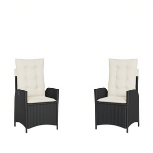 Ensemble de 2 chaises de jardin inclinables en rotin noir avec coussins crème, mobilier d'extérieur au design contemporain, inclinaison manuelle - Product Image 1